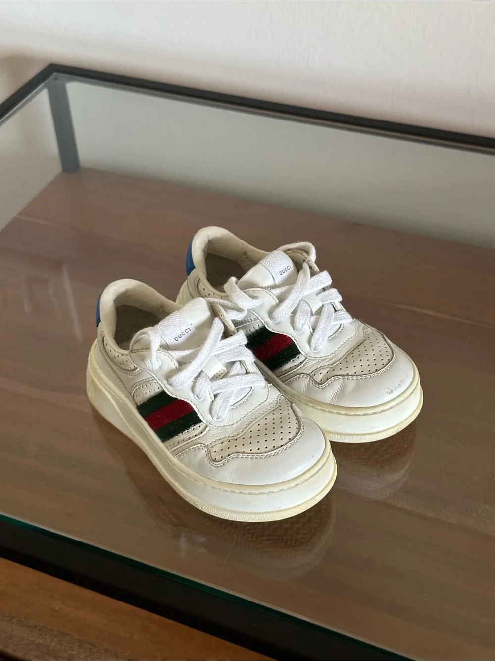 Gucci Ace Kids Screener Sneakers EU 25 White Leather Web Red And Green Stripe